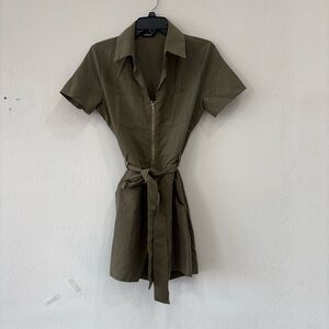 Olive Green Short Sleeve Jumpsuit